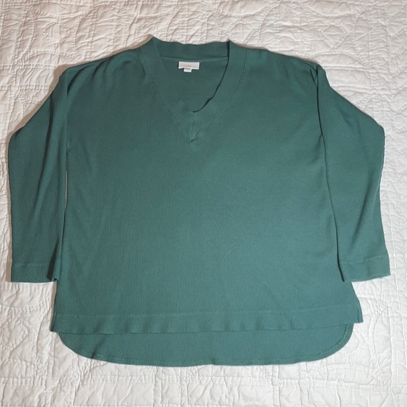 J Jill Waffle Knit High Low Lightweight Longsleeve V Neck Tunic Flowy M - Picture 3 of 10